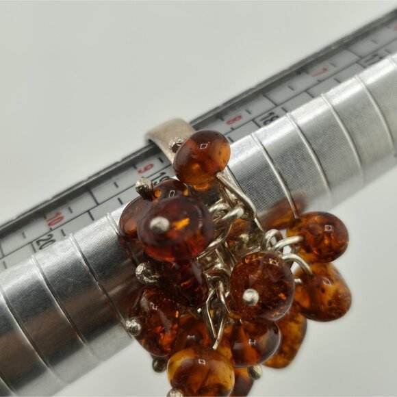 Baltic Amber Cluster Sterling Silver Ring Modernist Adjustable Vintage Polish - Picture 3 of 12